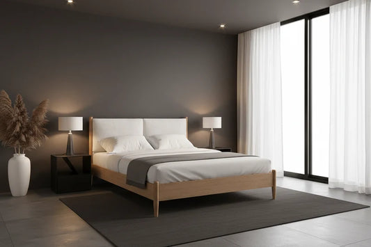Lit Scandinave en bois et rembourré King